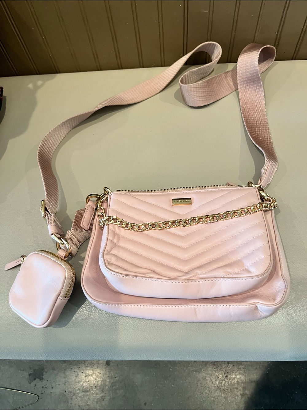 G by Giuliana Blush Pink Quilted Crossbody with Gold Chain